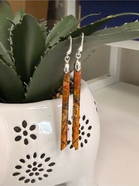 Handcrafted Picasso Jasper Crystal Spike 925 Drop Earrings